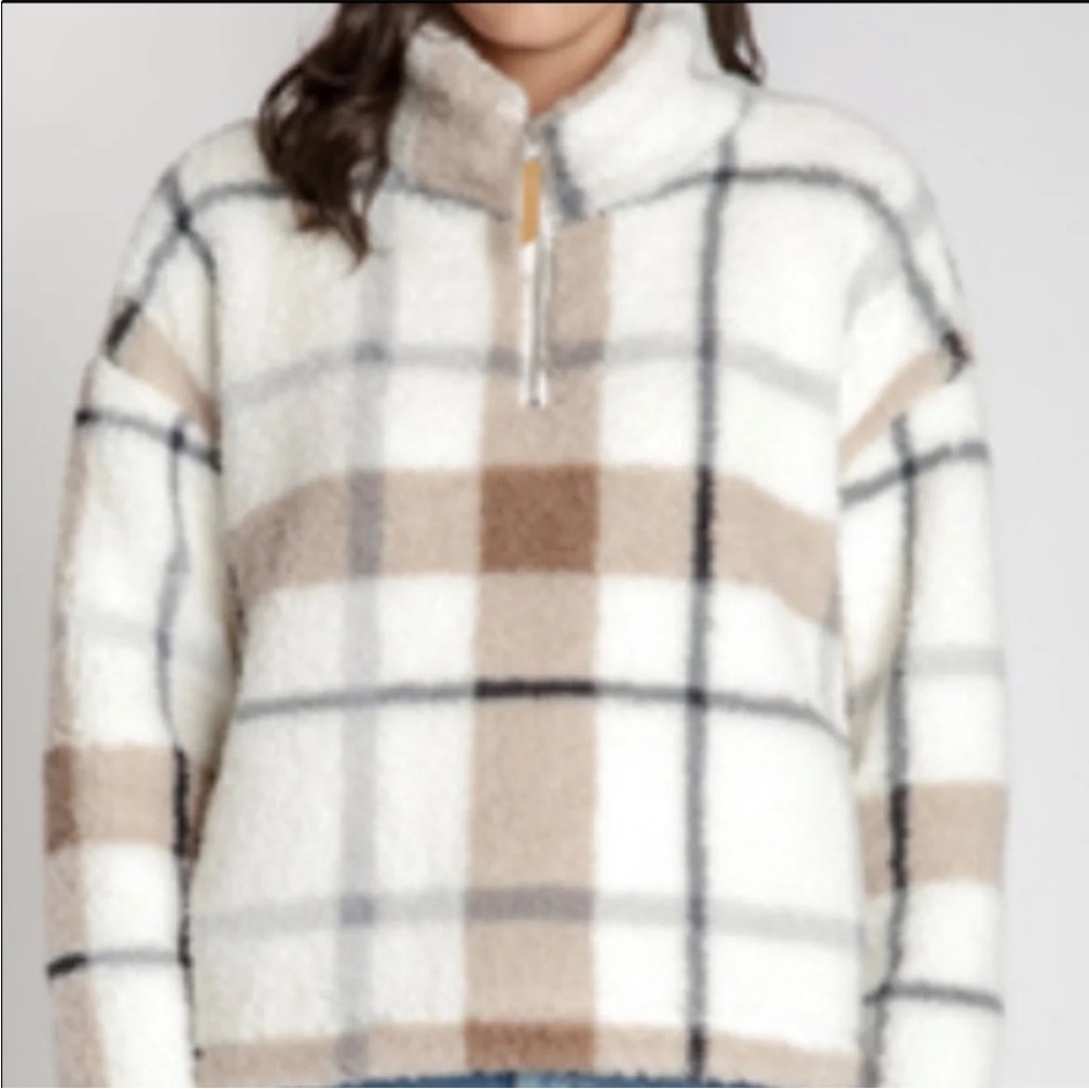 Thread + supply-S-plaid, Sherpa, wubby, cozy, soft, lined, 1/4 zip, foxy, jacket